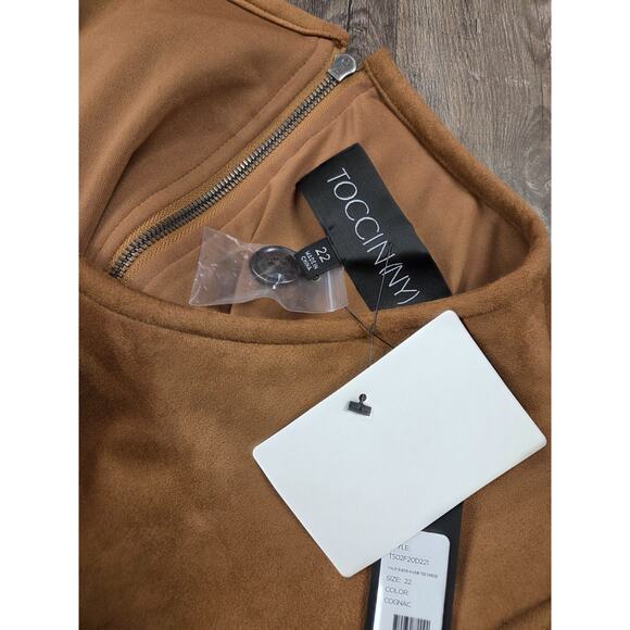 Toccin NY NWT Faux Suede Short-sleeve Dress In Cognac Plus Size 22 - Picture 5 of 7